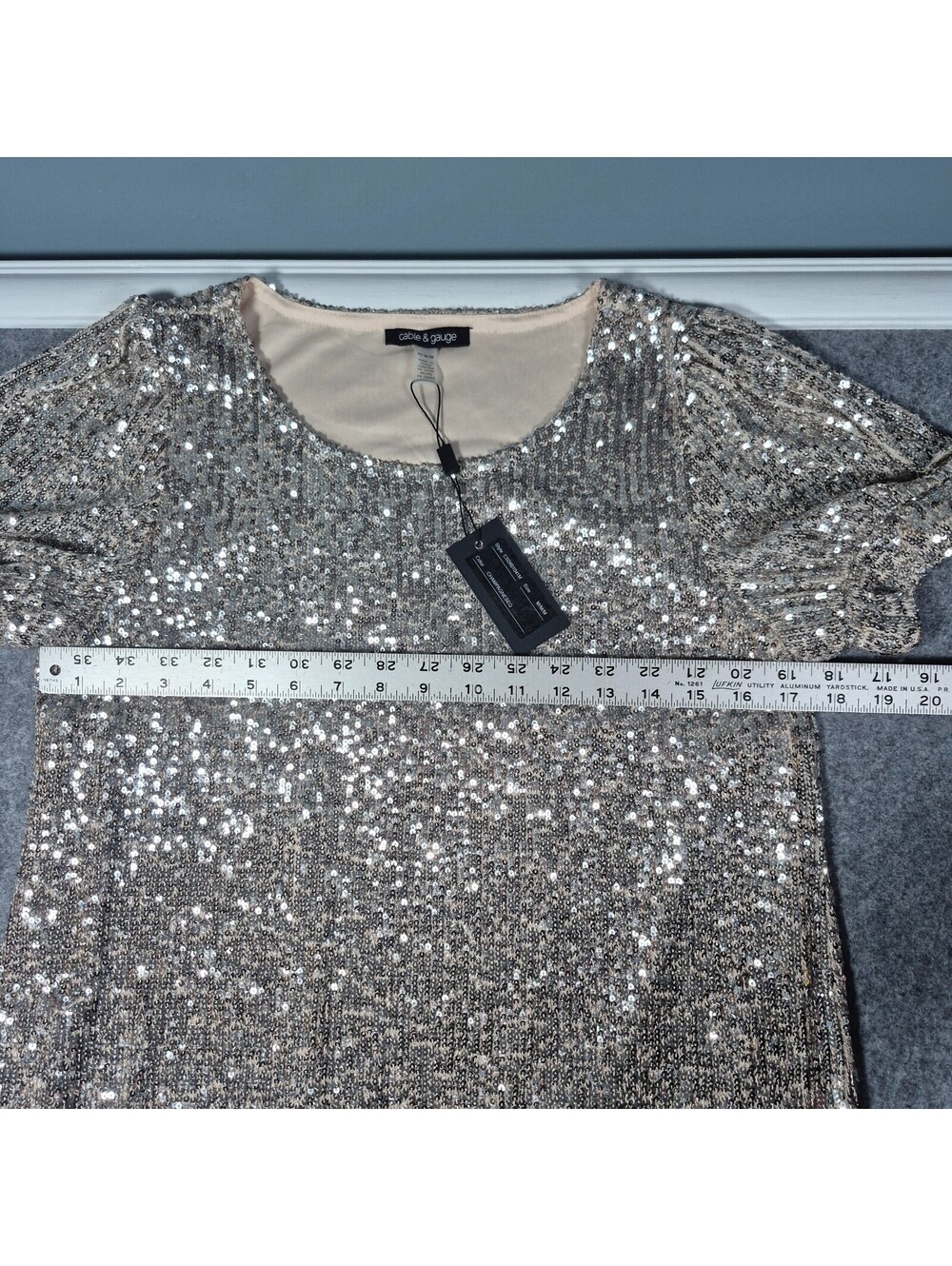 Cable & Gauge Champain Sequin Cocktail Holiday Dress Midi Sz M Sophiscated - Picture 10 of 16